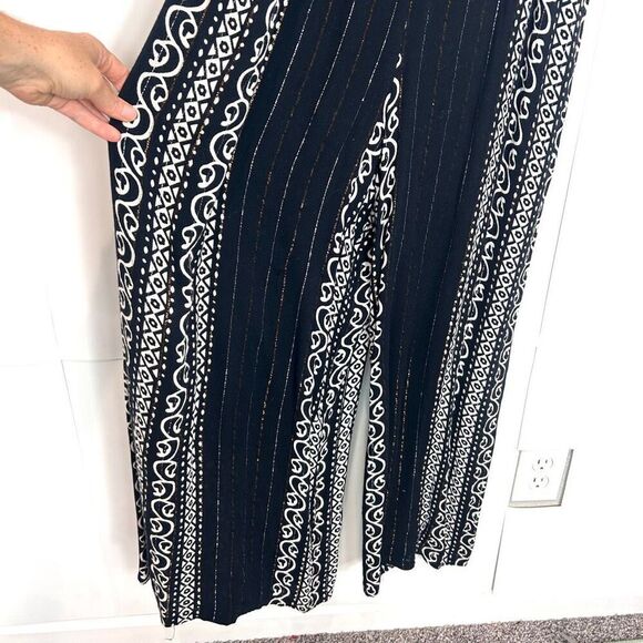 Zury Jumpsuit Womens Free Size Black White Beaded Wide Leg Metallic Boho Flowy - Picture 15 of 16